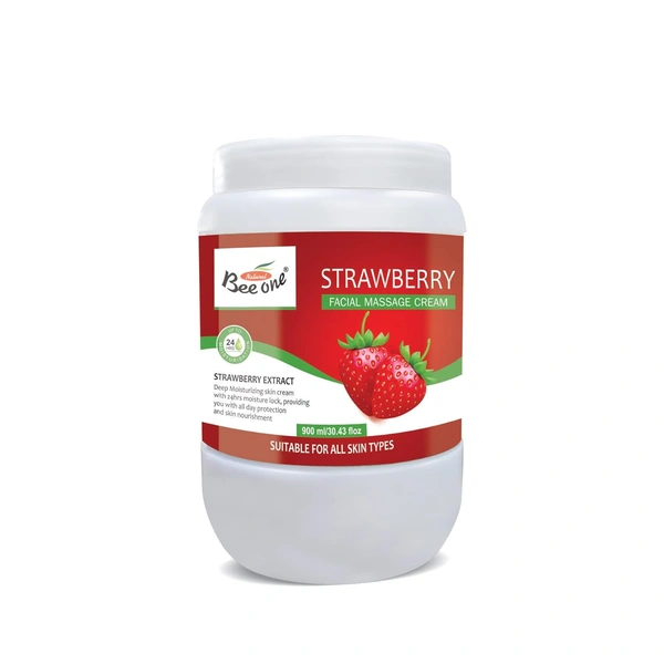 Bee One Strawberry Facial Massage Cream 900ml | Enriched with Strawberry Extracts for Deep Moisturizing, Brightening & 24H Hydration | Softens, Nourishes & Rejuvenates Skin | Paraben-Free & Vegan