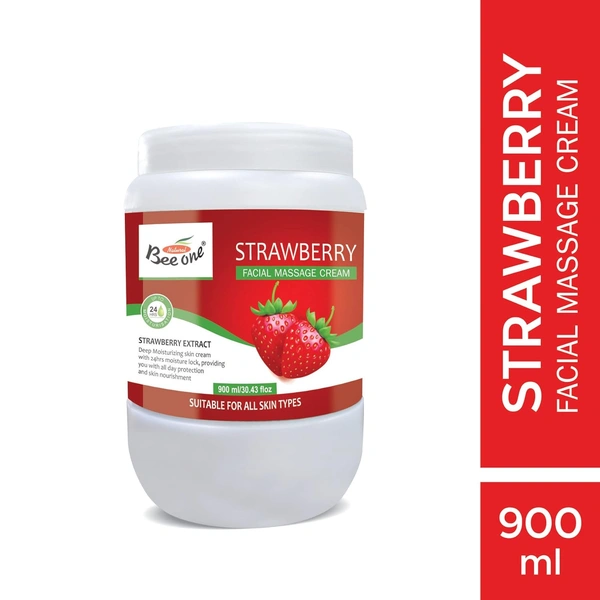 Bee One Strawberry Facial Massage Cream 900ml | Enriched with Strawberry Extracts for Deep Moisturizing, Brightening & 24H Hydration | Softens, Nourishes & Rejuvenates Skin | Paraben-Free & Vegan