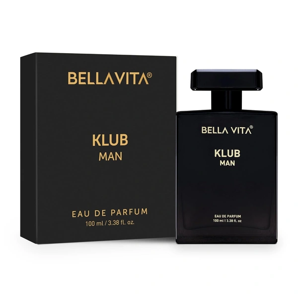 Bella Vita Luxury KLUB Man Eau De Parfum Perfume for Men with Lemon, Rose and Vanilla|Musky and Spicy Long Lasting Premium EDP Fragrance Scent, 100Ml