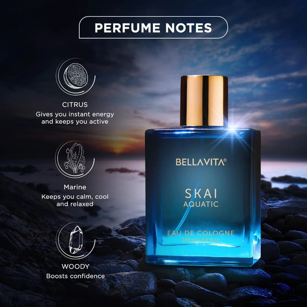 Bella Vita Skai Aquatic Eau De Cologne Unisex Luxury Perfume, 100 ml | Long Lasting Premium EDP Fragrance