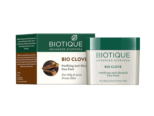 Biotique Clove Oil Control Anti Blemish Face Pack 75g | For Oily & Acne-Prone Skin | Pore Tightening | Ayurvedic Acne Care | 100% Botanical Extracts | Reduce Fine Lines & Lighten Dark Sports |