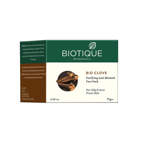 Biotique Clove Oil Control Anti Blemish Face Pack 75g | For Oily & Acne-Prone Skin | Pore Tightening | Ayurvedic Acne Care | 100% Botanical Extracts | Reduce Fine Lines & Lighten Dark Sports |