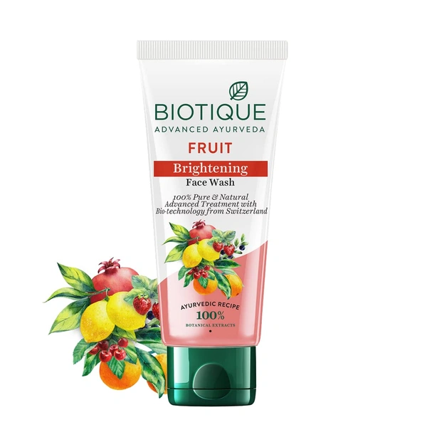 Biotique Fruit Brightening Face Wash 100ml | 100% Pure & Natural Botanicals |Ayurvedic Extract |Daily facial cleanser | For Radiant Skin | Brightening & Refreshing Face Wash | Suitable for All Skin Types