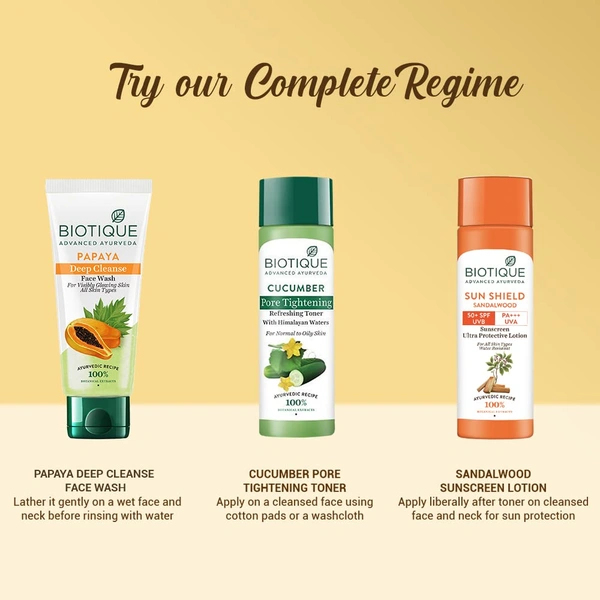 Biotique Sun Shield Sandalwood Sunscreen Ultra protecting Lotion 120ml | SPF 50+ UVA/UVB rays | Keeps Skin Soft, Fair and Moisturized | Ayurvedic Sunscreen Lotion | Water Resistant| For All Skin Types|