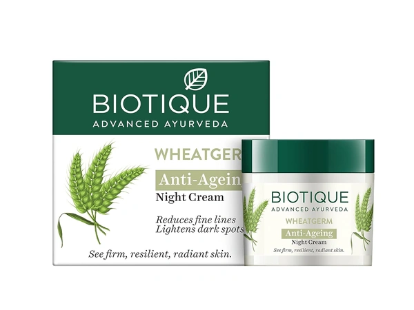 Biotique Wheat Germ Anti- Ageing Night Cream 50g | for Wrinkles & Fine Lines | Lightens dark Spots | Overnight anti-ageing treatment | 100% Botanical Extracts | Suitable for All Skin Types |