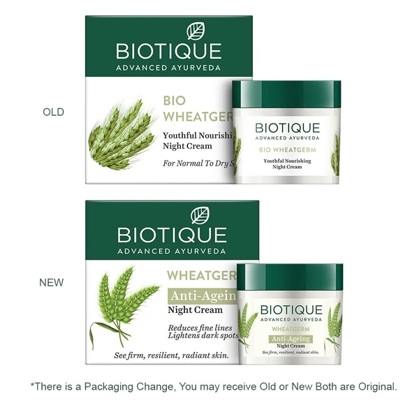 Biotique Wheat Germ Anti- Ageing Night Cream 50g | for Wrinkles & Fine Lines | Lightens dark Spots | Overnight anti-ageing treatment | 100% Botanical Extracts | Suitable for All Skin Types |