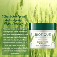 Biotique Wheat Germ Anti- Ageing Night Cream 50g | for Wrinkles & Fine Lines | Lightens dark Spots | Overnight anti-ageing treatment | 100% Botanical Extracts | Suitable for All Skin Types |
