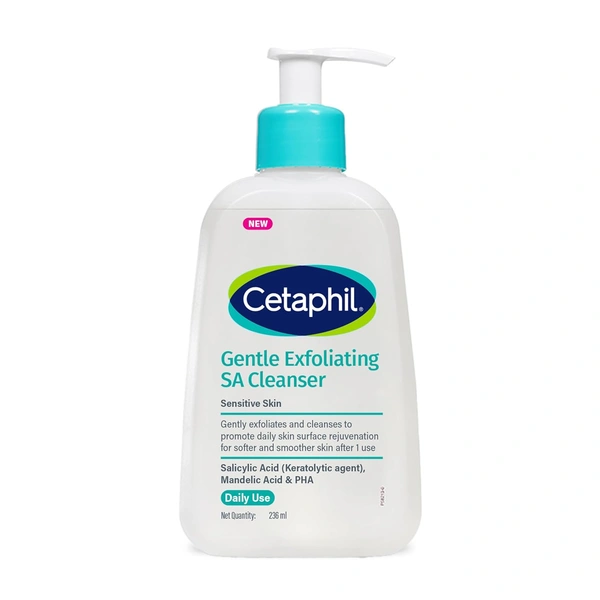 Cetaphil Gentle Exfoliating SA Cleanser 236ml | Foaming Gel Face Wash with Salicylic Acid, Mandelic Acid & Gluconolactone | Smooths Texture & Clears Pores