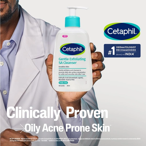 Cetaphil Gentle Exfoliating SA Cleanser 236ml | Foaming Gel Face Wash with Salicylic Acid, Mandelic Acid & Gluconolactone | Smooths Texture & Clears Pores