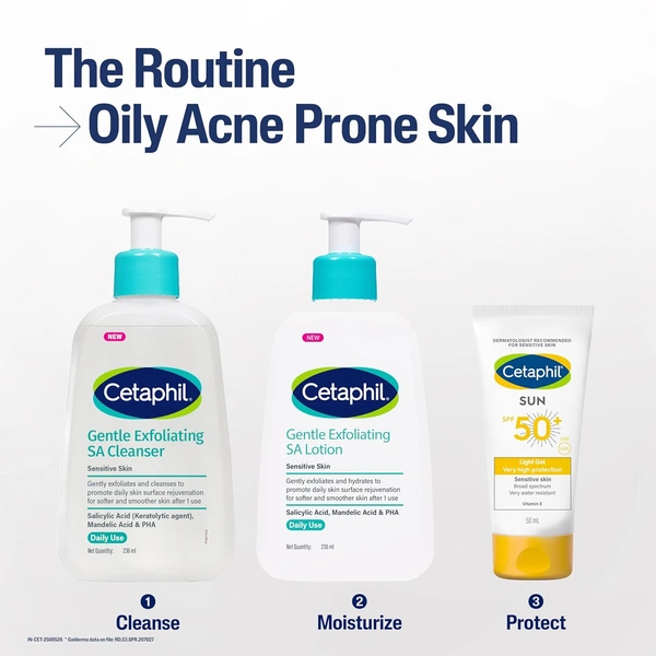 Cetaphil Gentle Exfoliating SA Cleanser 236ml | Foaming Gel Face Wash with Salicylic Acid, Mandelic Acid & Gluconolactone | Smooths Texture & Clears Pores