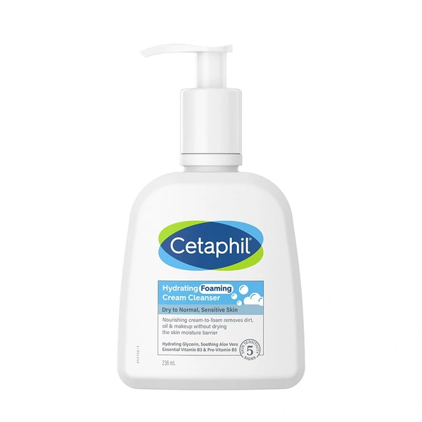 Cetaphil Hydrating Face Wash Cream to Foam Cleanser 236ml With Niacinamide, Pro-Vitamin B5 for Brightening and Gentle Cleansing