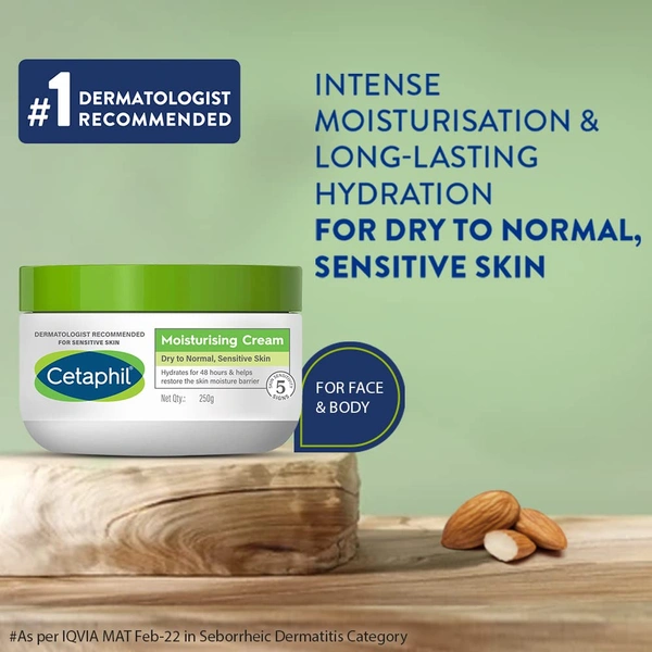 Cetaphil Moisturizing Cream, Dry to Normal, Sensitive Skin, 250 g | Non-greasy, fast-absorbing formula