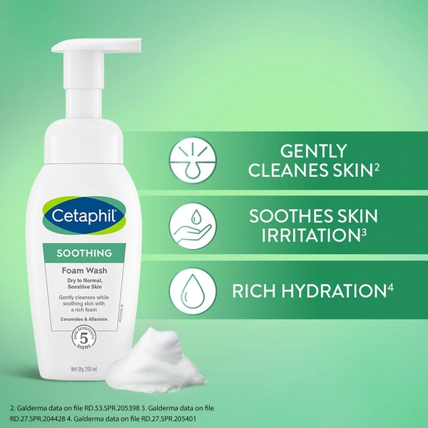 Cetaphil Soothing Foam Face Wash 200ml Foaming Cleanser for Dry to Normal ,Sensitive Skin | With Triple Ceramides | Paraben, Sulphate & Allergen Free
