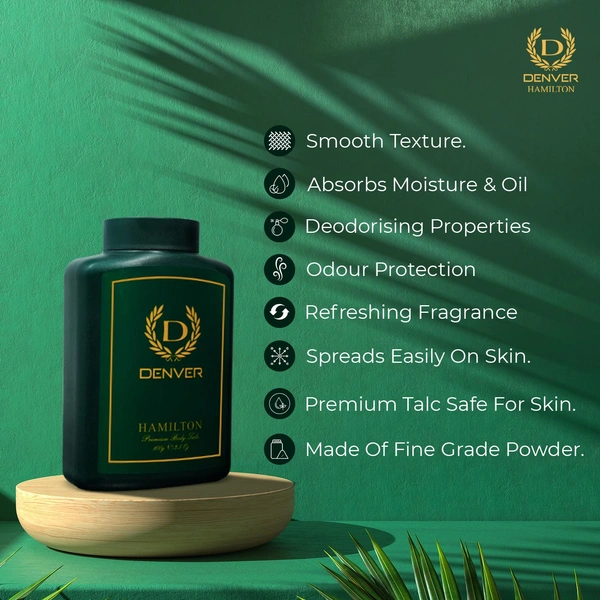 Denver Hamilton Premium Body Talc - 100g Pack of 2 | Scented Talcum Powder for Men | Long-Lasting Freshness & Masculine Fragrance