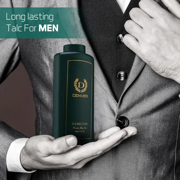 Denver Hamilton Premium Body Talc - 300g Pack of 2 | Scented Talcum Powder for Men | Long-Lasting Freshness & Masculine Fragrance