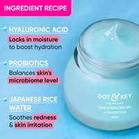 Dot & Key 72Hr Hydrating Gel Moisturizer + Probiotics with Hyaluronic Acid | Long-Lasting | Lightweight Gel Oil Free Moisturizer | Refreshing Hydration & Skin Balance | For All Skin Types | 60ml
