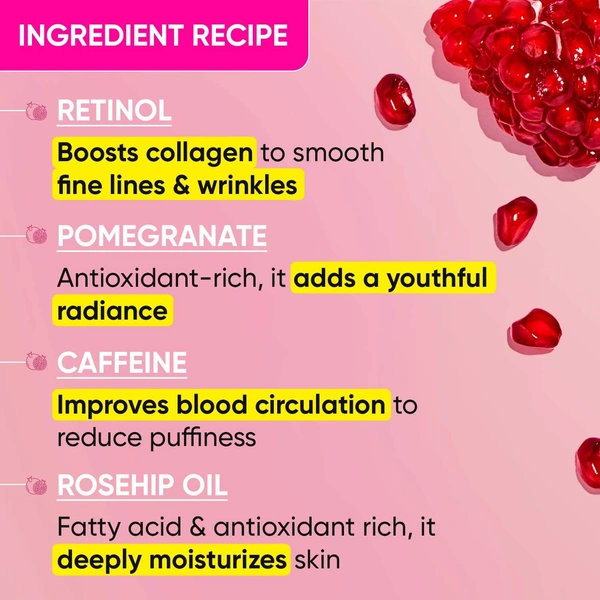 Dot & Key Pomegranate Retinol + Caffeine Eye Cream, 20ml | Reduces Dark Circles, Puffiness & Fine Lines | Hydrating & Brightening | For Youthful, Radiant Eyes