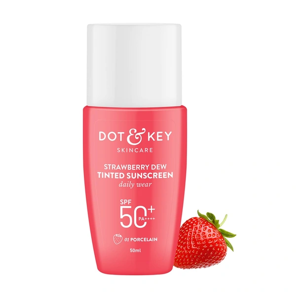 Dot & Key Porcelain Strawberry Dew Tinted Sunscreen SPF 50+ PA++++ 50ml | Hydrating, Lightweight & Non-Greasy | Evens Skin Tone & Protects from UV Damage