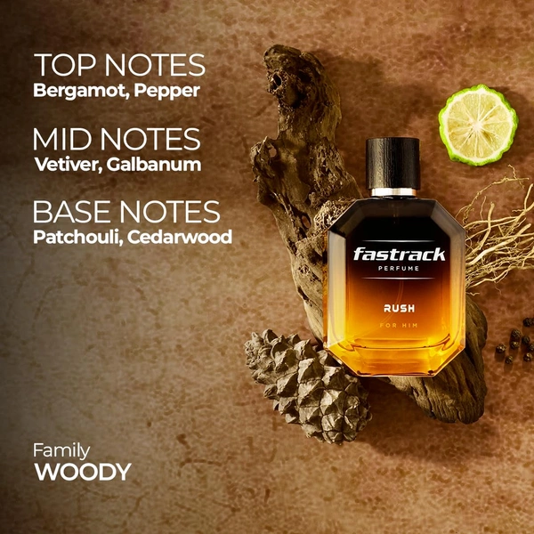 Fastrack Rush Eau de Parfum for Men 100 ml | Energizing | Long-Lasting Fragrance| Notes of Ginger, Pink Pepper, Lavender & Musk | Perfect for Daily & Versatile Wear