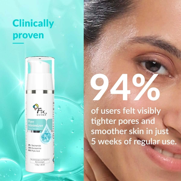 Fixderma 20% Niacinamide Pore Minimizer Serum for Men & Women 30g Face Serum with 2.5% Glucosamine & Hyaluronic Acid | Minimizes Open Pores, Hydrates & Brightens Skin |