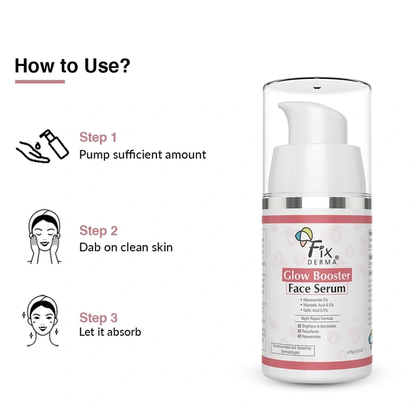 Fixderma 5% Niacinamide Serum Glow Booster with 6.5% Mandelic & 0.5% Gallic Acid | Skin Brightening | Reduces Spots, Improves Texture & Boost Glow | Men & Women - 15g