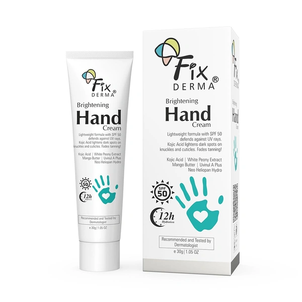 Fixderma Brightening Hand Cream 30 gm | Kojic Acid & SPF 50 | Moisturizer for Dry, Rough & Itchy Hands | Brightening Hand Cream for Men & Women | All Skin Types