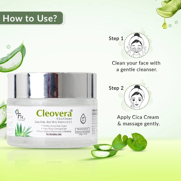 Fixderma Cleovera Cica Cream 50g | Gotu Kola, Aloe Vera, Vitamin A & E | Repairs Damaged Skin, Calms Irritation, Nourishes Dry & Sensitive Skin | Daily Barrier Strengthening Cream