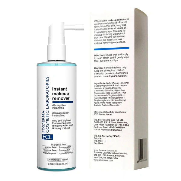 Fixderma Cosmetics Laboratories Fixderma Cosmetic Laboratories Biphasic Instant Makeup Remover with Apple Amino Acid & Sea Buckthorn Oil | Removes Eye, Lip & Waterproof Makeup | Hydrates Skin | 200ml