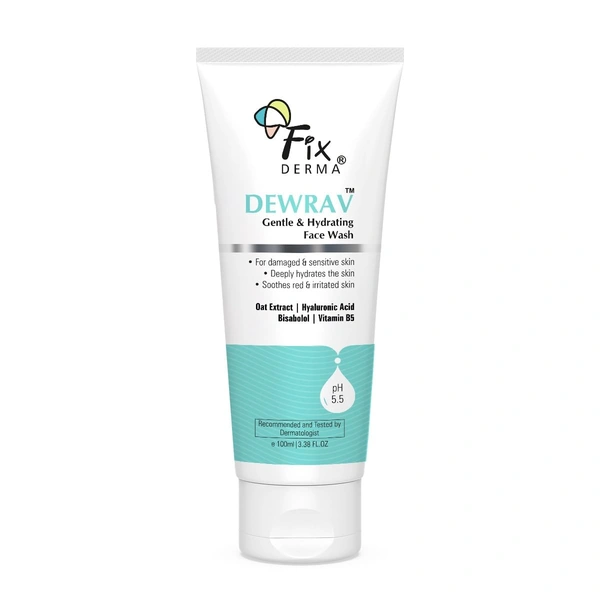 Fixderma Dewrav Gentle & Hydrating Face Wash 100ml | 6% Oats Extract, Hyaluronic Acid & Vit B5 | Soothes Irritated Skin, Provides Deep HydrationFor Sensitive, Dry & Normal Skin