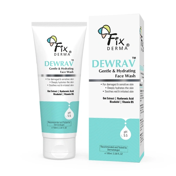 Fixderma Dewrav Gentle & Hydrating Face Wash 100ml | 6% Oats Extract, Hyaluronic Acid & Vit B5 | Soothes Irritated Skin, Provides Deep HydrationFor Sensitive, Dry & Normal Skin