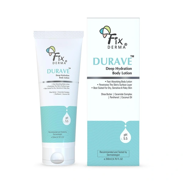 Fixderma Durave Deep Hydration Body Lotion 200ml | Intense Moisturizing Body Lotion for Dry & Normal Skin | Nourishes, Softens, Smoothens & Hydrates Skin | Men & Women | Daily Body Moisturizer