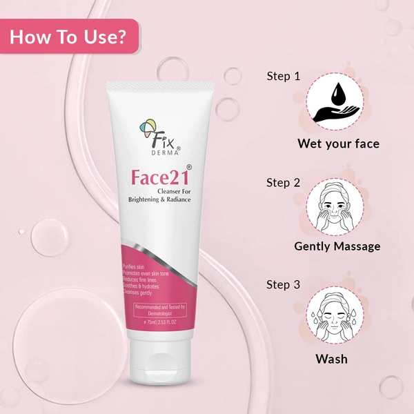 Fixderma Face21 Cleanser 75ml | Skin Brightening Cleanser | Removes Dead Cells, Pigmentation, Fine Lines & Wrinkles | Evens Skin Tone | Exfoliating Face Cleanser for Men & Women