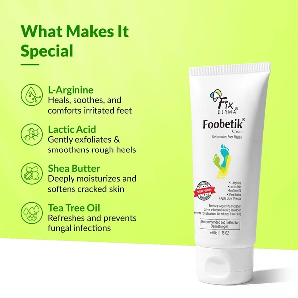Fixderma Foobetik Foot Cream 50gFoot Care Cream for Diabetic Feet | Repairs Dry, Cracked Heels & Calloused Skin | Moisturizes, Softens & Soothes Dry Rough Feet | Paraben Free