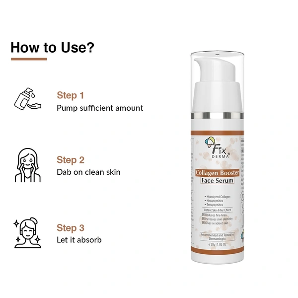 Fixderma Hydrolyzed Collagen Booster Face Serum 30g | Reduces Fine Lines & Wrinkles | Improves Firmness, Elasticity & Smoothness | Collagen Serum for Men & Women | All Skin Types