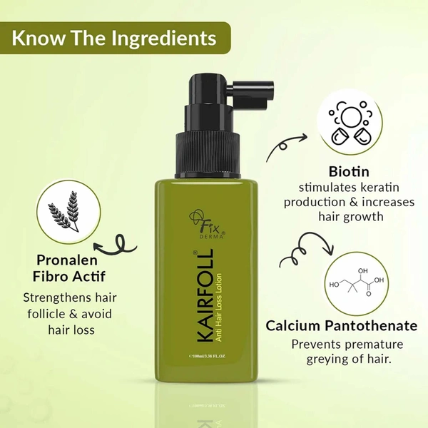 Fixderma Kairfoll Anti Hair Loss Lotion 200ml | Strengthens Hair Roots | Reduces Hair Fall & Breakage | Boosts Hair Density & Regrowth Support | Unisex Hair Treatment