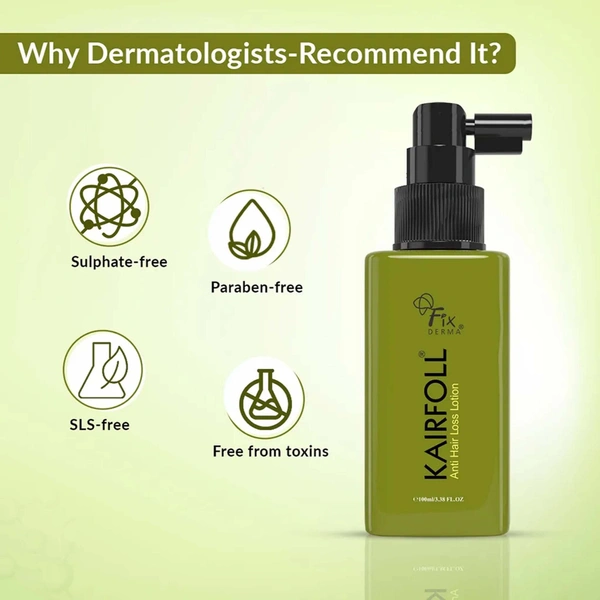 Fixderma Kairfoll Anti Hair Loss Lotion 200ml | Strengthens Hair Roots | Reduces Hair Fall & Breakage | Boosts Hair Density & Regrowth Support | Unisex Hair Treatment