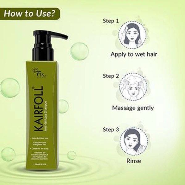 Fixderma Kairfoll Anti Hair Loss Shampoo 200ml | Strengthens Hair Roots | Reduces Hair Fall & Breakage | Improves Density & Hair Strength | Unisex Hair Cleanser