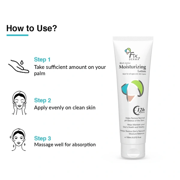 Fixderma Multi Active Moisturizing Lotion | Deep Hydration for All Skin Types | Soothe & Protect Skin | Dry & Sensitive Skin | Non-greasy body lotion | Hydration & calmness | Hyaluronic acid lotion | 150ml