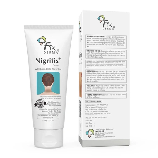 Fixderma Nigrifix Cream for Acanthosis Nigricans 100g | Exfoliating Cream with Lactic Acid & Retinol | Reduces Dark Thick Skin on Neck, Underarms, Knuckles, Elbows & More