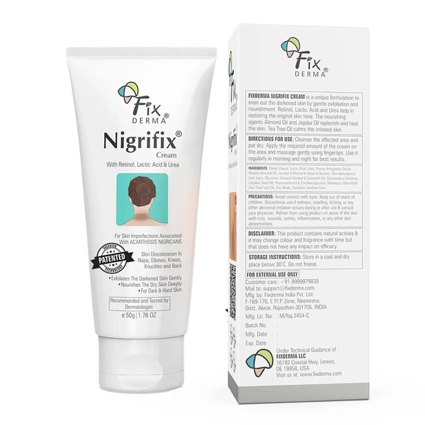 Fixderma Nigrifix Cream for Acanthosis Nigricans 50g | Exfoliating Cream with Lactic Acid & Retinol | Reduces Dark Thick Skin on Neck, Underarms, Knuckles, Elbows & More
