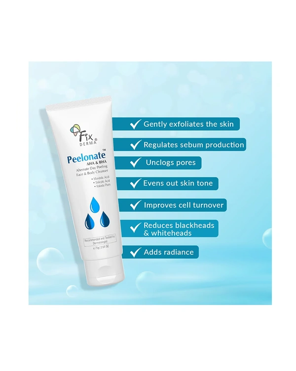Fixderma Peelonate AHA & BHA Face & Body Cleanser 75g | 2% Mandelic Acid + 1% Salicylic Acid | Exfoliating, Acne Control, Tan Removal | Smooth, Clear & Radiant Skin