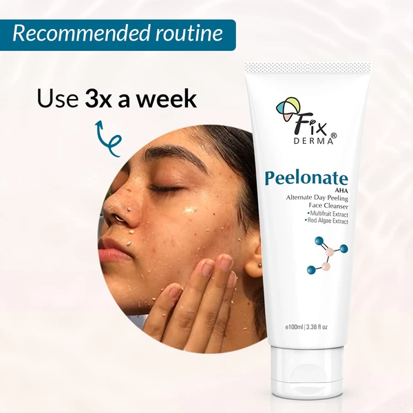 Fixderma Peelonate AHA Face Cleanser 100mlFace Exfoliator | Non-Comedogenic, Non-Irritating | Reduces Rough & Dry Skin | Evens Skin Tone | Gentle Daily Cleanser for Smooth Skin