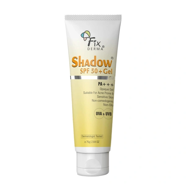 Fixderma Shadow SPF 50 + Gel PA+++ | Ultimate Sun Protection for Oily Skin | Suitable for Acne Prone & Sensitive Skin | UVA & UVB Protection | Sunscreen For Bothe Men & Women | All-Day Protection | Lightweight, Oil-Free Formula | 75g