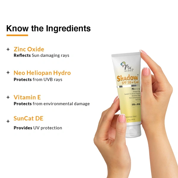 Fixderma Shadow SPF 50 + Gel PA+++ | Ultimate Sun Protection for Oily Skin | Suitable for Acne Prone & Sensitive Skin | UVA & UVB Protection | Sunscreen For Bothe Men & Women | All-Day Protection | Lightweight, Oil-Free Formula | 75g