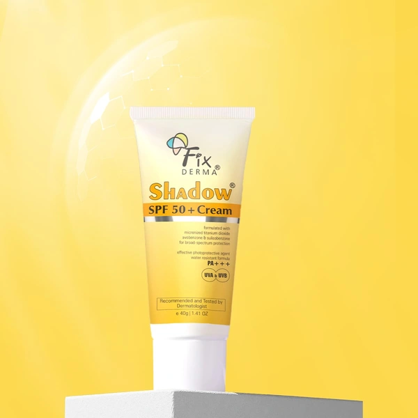 Fixderma Shadow Sunscreen SPF 50+ PA+++ Cream 40gm For Women & Men | Broad Spectrum UVA & UVB Protection | No White Cast, Water Resistant, Non Greasy Sunscreen for Dry Skin
