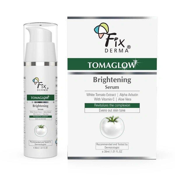Fixderma TomaGlow Skin Brightening Serum 30ML for Men & Women with White Tomato Extract, Vitamin C, 4% Niacinamide & 2% Alpha Arbutin | Reduces Pigmentation, Dark Spots & Uneven ToneFor Men & Women