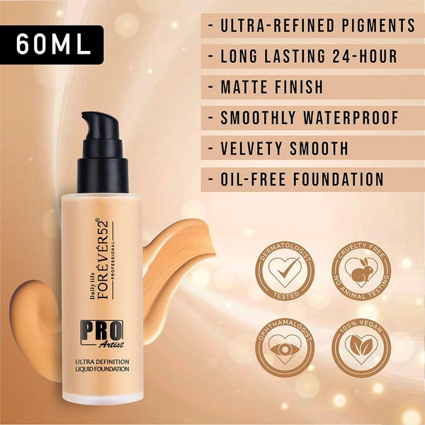 Forever52 Forever 52 Daily Life Pro Artist Ultra Definition Liquid Foundation , 60ml | Full Coverage Foundation | Lightweight | Long-Lasting | Waterproof | Caramel-11