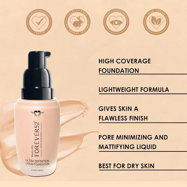 Forever52 Forever 52 Daily Life Ultra Definition Liquid Foundation Pralines Cake-06 , 30ml | High Coverage, Lightweight & Long-Lasting Finish | Medium Shade | Matte Full Coverage | Flawless Finish |