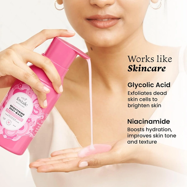 Foxtale Brightening Body Wash - 250ml | with Glycolic Acid & Niacinamide | 6+ Hours Odour control | Exfoliates, Brightens Skin Tone | Removes Tan | Soft & Smooth Skin | for All Skin Types