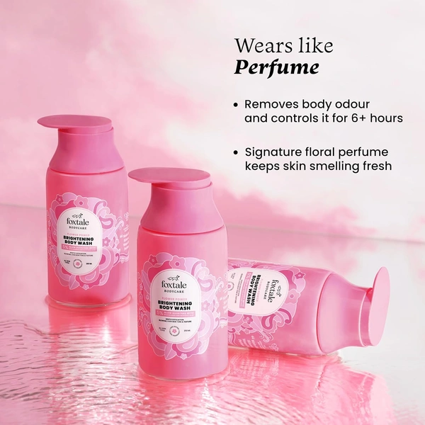 Foxtale Brightening Body Wash - 250ml | with Glycolic Acid & Niacinamide | 6+ Hours Odour control | Exfoliates, Brightens Skin Tone | Removes Tan | Soft & Smooth Skin | for All Skin Types